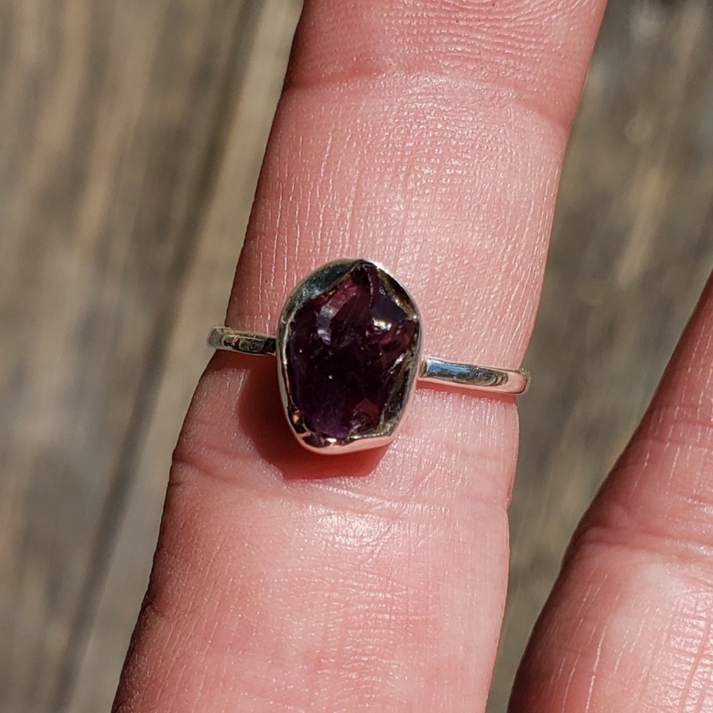Rough Amethyst Natural Stone Ring - Solid 925 Sil… - image 8